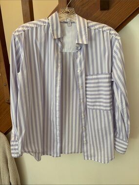 AYR. Lavender and White Vertical Stripe Button-Down Shirt